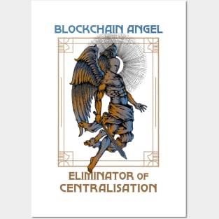 Blockchain Angel - Eliminator of centralisation (white background) Posters and Art